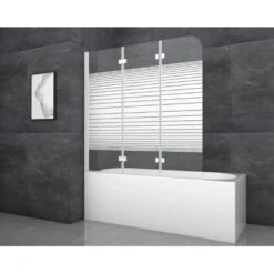 Aurlane Badewannenfaltwand White Stripes 3 Weiß 140 Cm X 140 Cm 3-flügelig