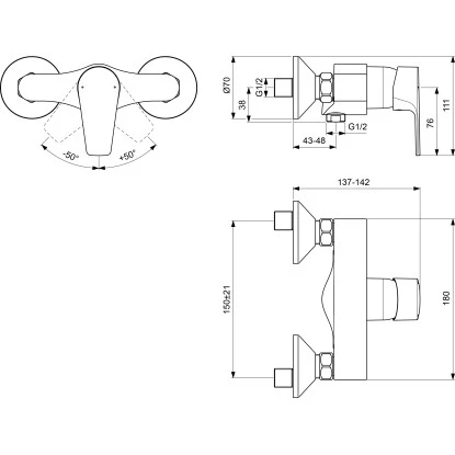 Ideal Standard Brausearmatur Esla Aufputz Chrom 3 Ideal Standard Brausearmatur Esla Aufputz Chrom – Bild 2