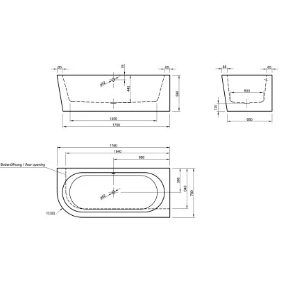 Ottofond Eck-Badewanne Modena Corner Links 178 Cm Schwarz-Weiß 5 Ottofond Eck-Badewanne Modena Corner Links 178 Cm Schwarz-Weiß – Bild 3