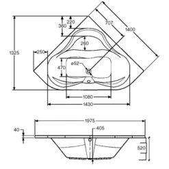Eck-Badewanne Lucia 140 Cm Weiß 7 Eck-Badewanne Lucia 140 Cm Weiß -Dusch Welt Verkauf 8521031 3209 skizze 2 1