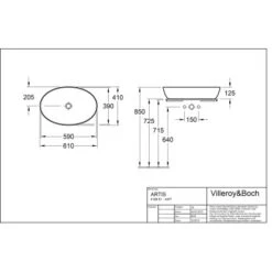 Villeroy & Boch Boch Aufsatzwaschbecken Artis 61 Cm X 41 Cm Weiß Alpin CeramicPlus -Dusch Welt Verkauf 8751 print masszeichnung 5