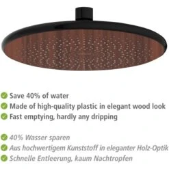 Wenko Regenduschkopf Watersaving Wood Ø 22,5 Cm -Dusch Welt Verkauf 903683 1068 05